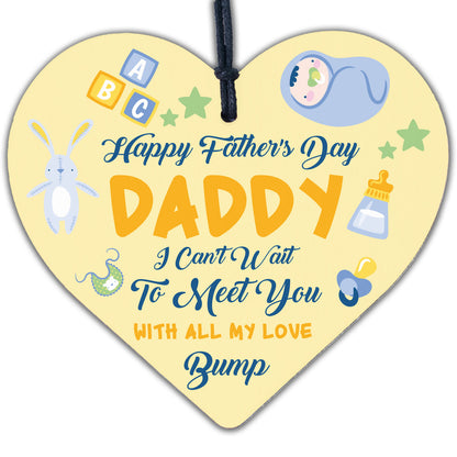 Happy 1st Father's Day From Bump Daddy Dad Gift Wooden Heart Husband Sign