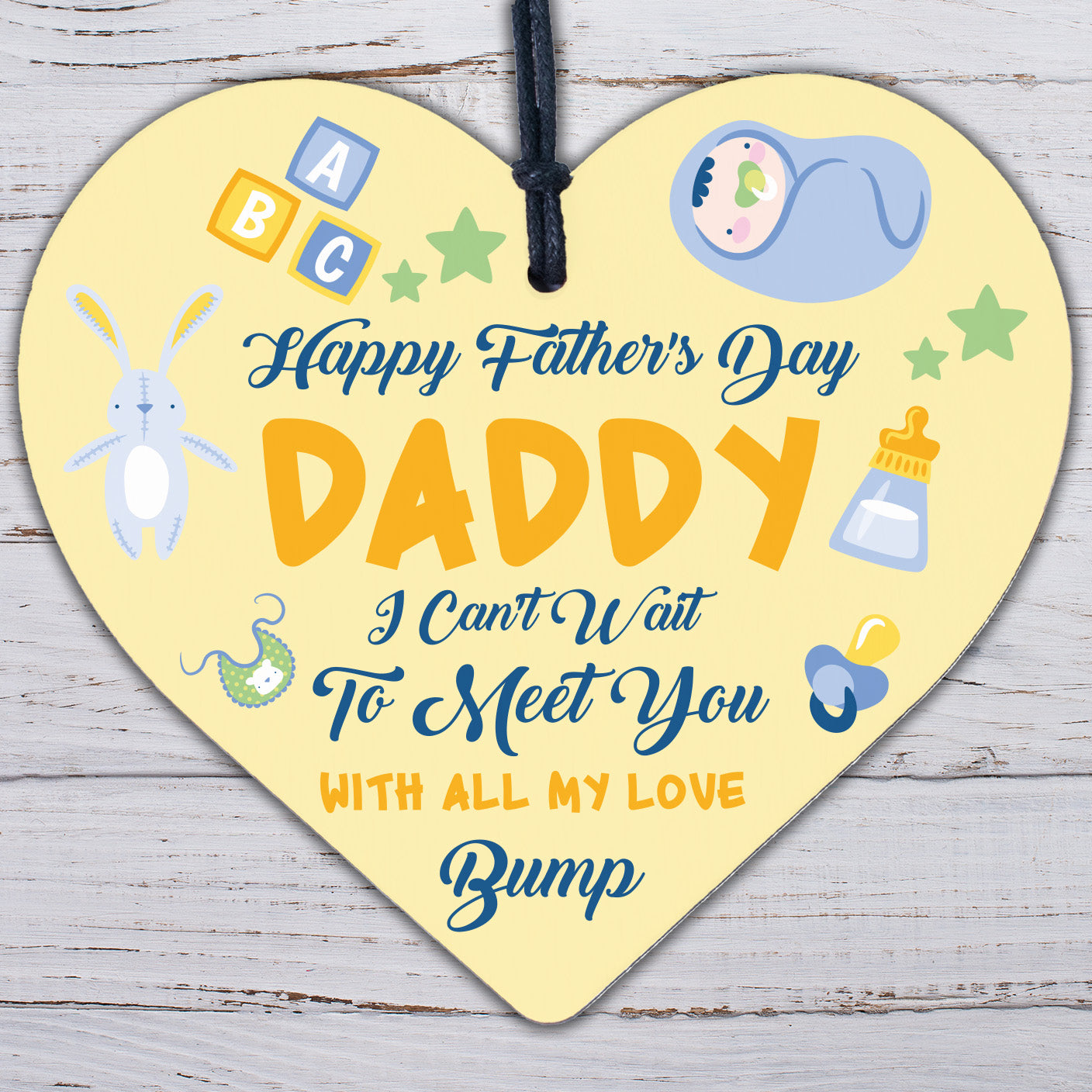 Happy 1st Father's Day From Bump Daddy Dad Gift Wooden Heart Husband Sign