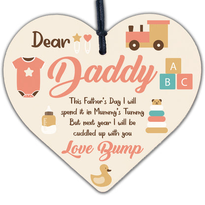 Dear Daddy From Bump Gifts Wood Heart Dad To Be Father Baby Son Daughter Card