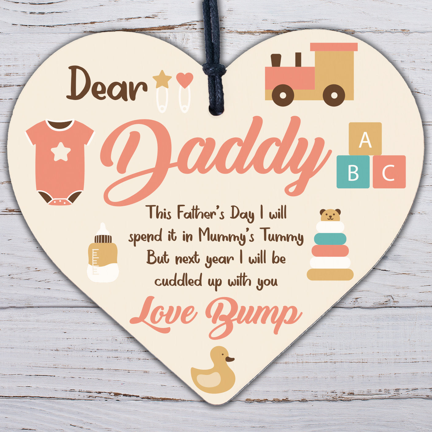 Dear Daddy From Bump Gifts Wood Heart Dad To Be Father Baby Son Daughter Card