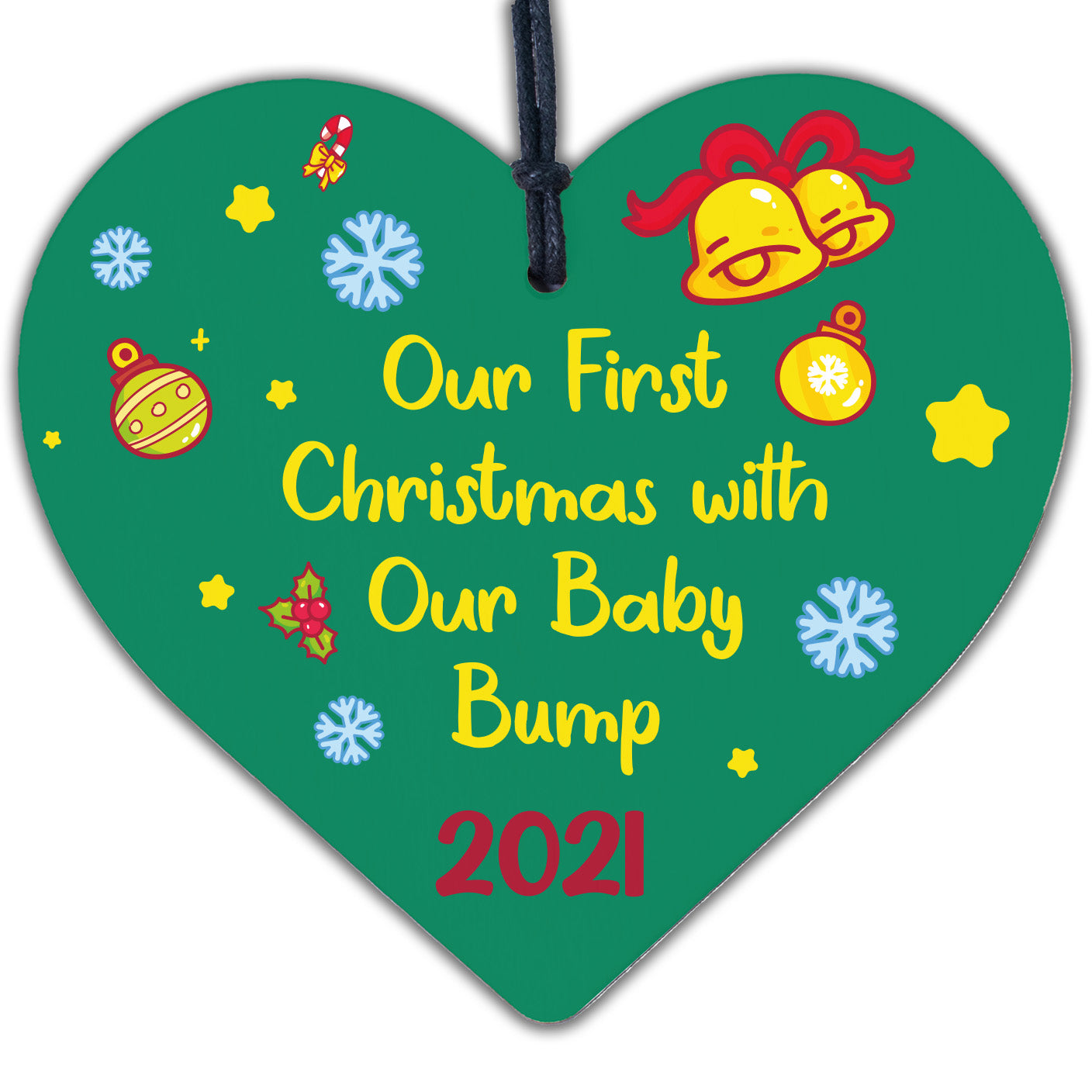 Our First Christmas With Bump Bauble Wood Heart New Baby Mum Dad Gift