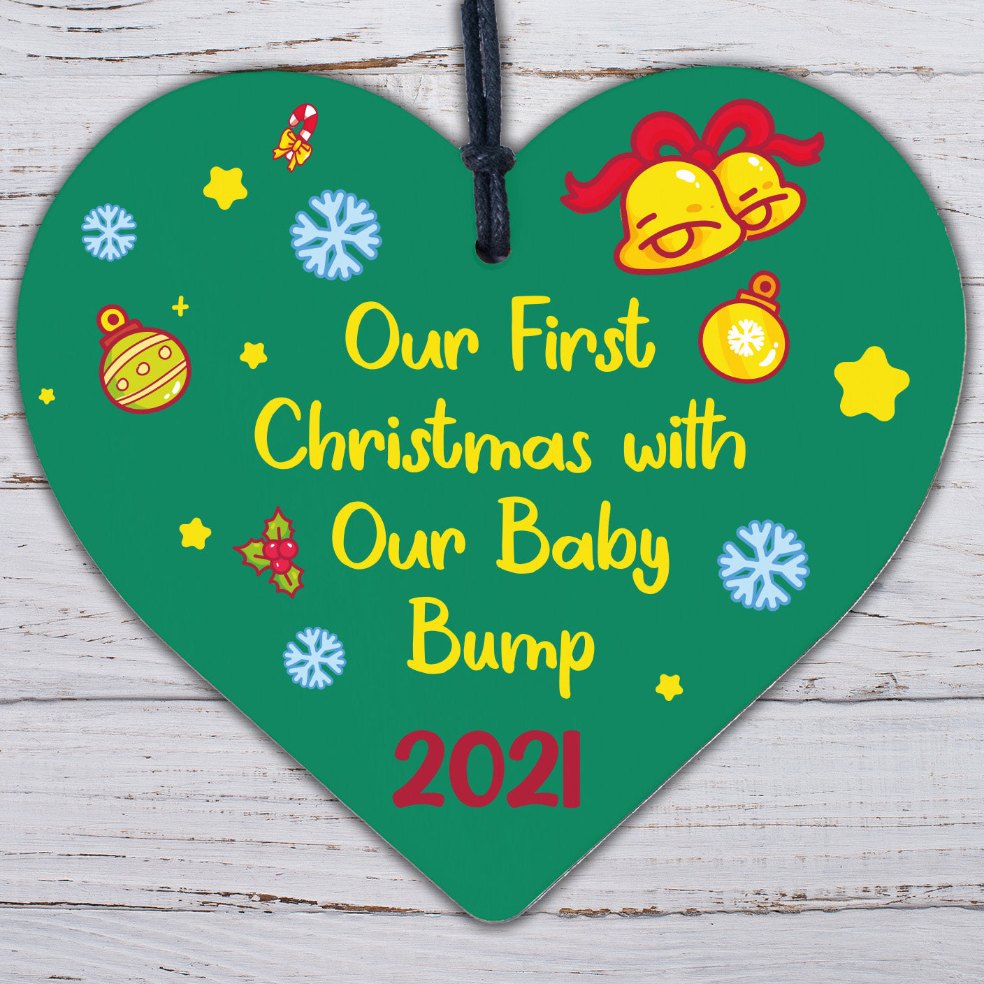 Our First Christmas With Bump Bauble Wood Heart New Baby Mum Dad Gift