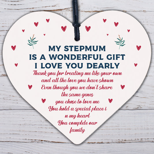 Step Mum Birthday Christmas Gifts From Daughter Son Wood Heart Thank You Mum