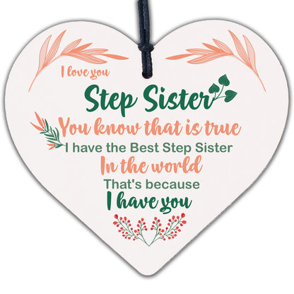 Step Sister Plaque Wooden Heart Sign Step Sister Birthday Christmas Present Card