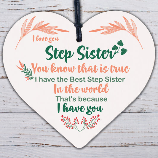 Step Sister Plaque Wooden Heart Sign Step Sister Birthday Christmas Present Card