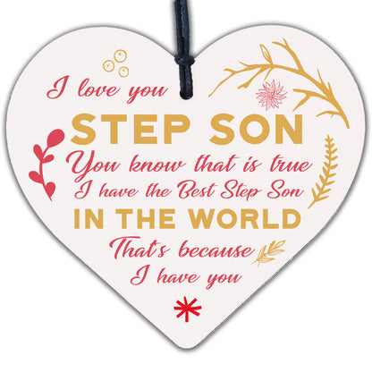 THANK YOU Gift Step Son Birthday Chirstmas Card Gift Wood Heart Keepsake Plaque