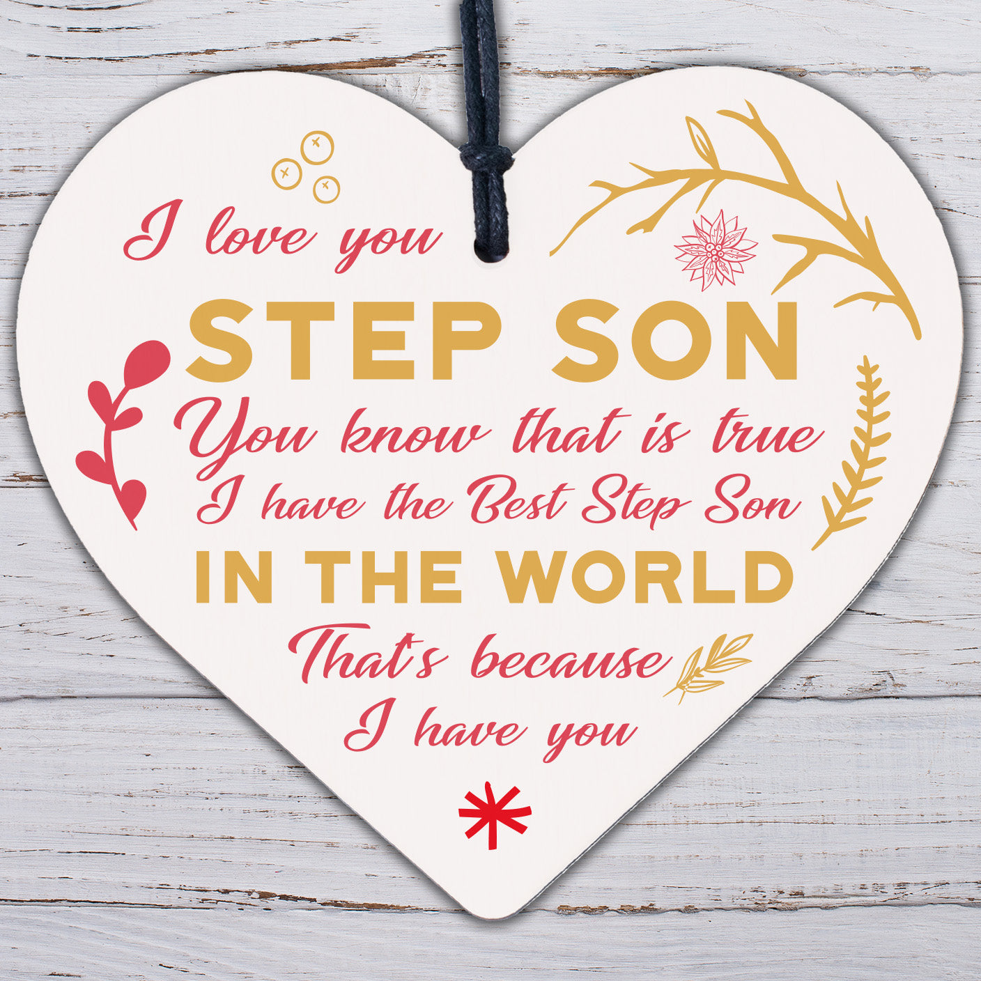 THANK YOU Gift Step Son Birthday Chirstmas Card Gift Wood Heart Keepsake Plaque