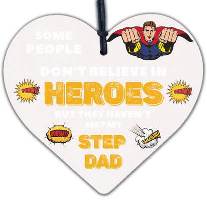 HERO STEP DAD Gift Handmade Wooden Heart Sign Thank You Birthday DAD DADDY