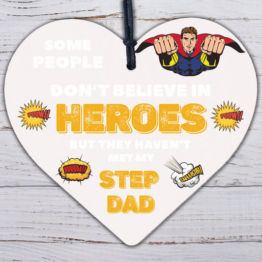 HERO STEP DAD Gift Handmade Wooden Heart Sign Thank You Birthday DAD DADDY