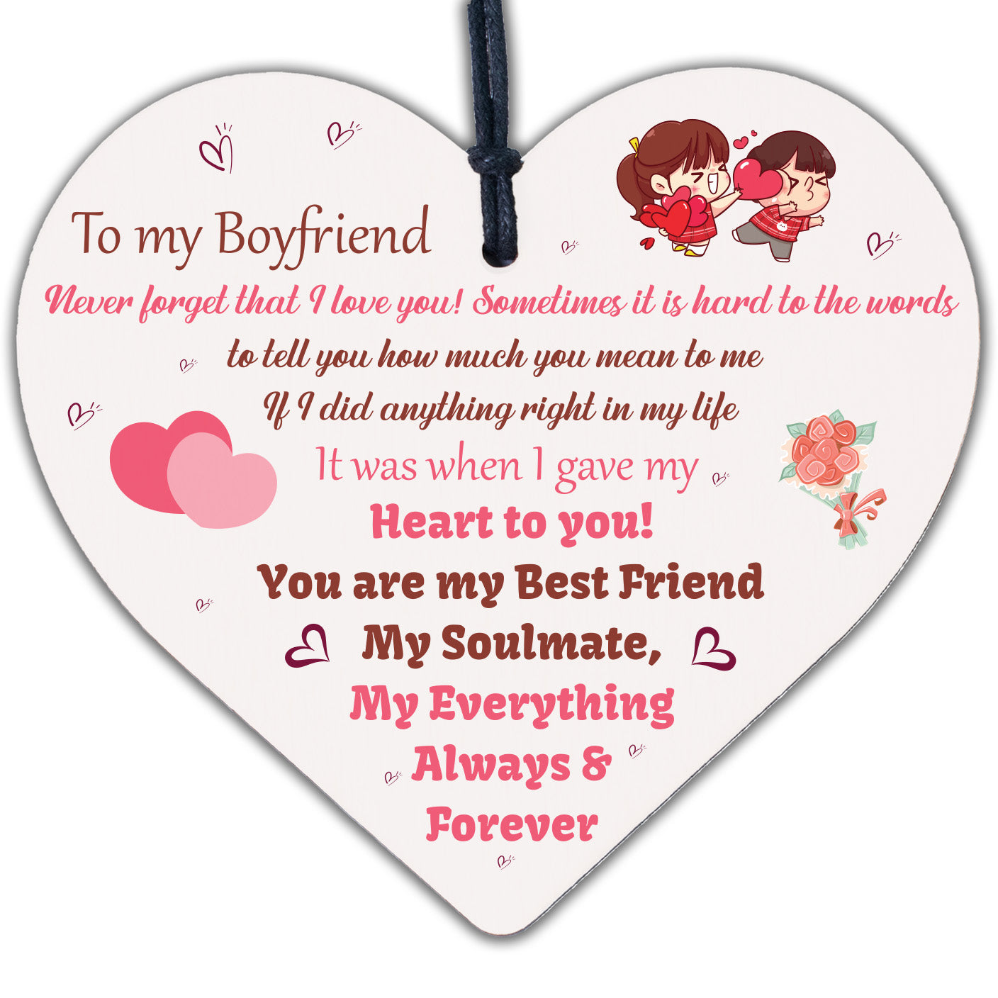 Boyfriend Gift For Anniversary Valentines Day Wood Heart Soulmate Gifts For Him