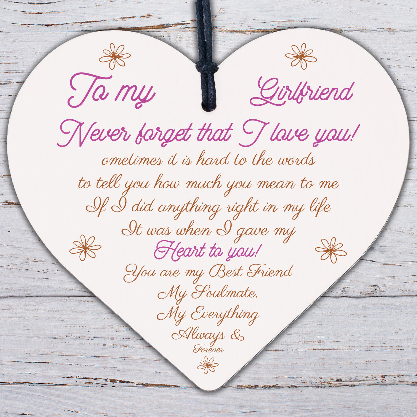 Girlfriend Gift For Anniversary Valentines Day Wood Heart Soulmate Gifts For Her