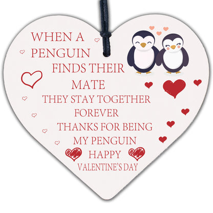 Valentines Day Gift For Him Her Girlfriend Boyfriend Wife Wood Heart Penguin