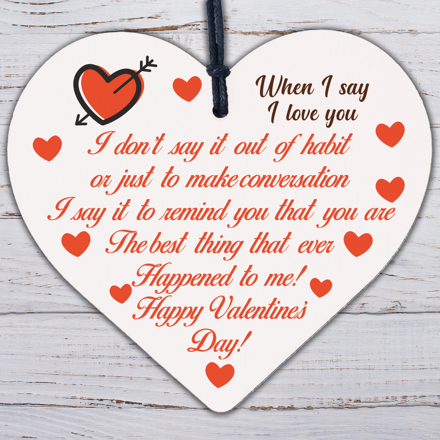 Soulmate I Love You Hanging Wooden Heart Valentines Day Gift Husband Wife Sign