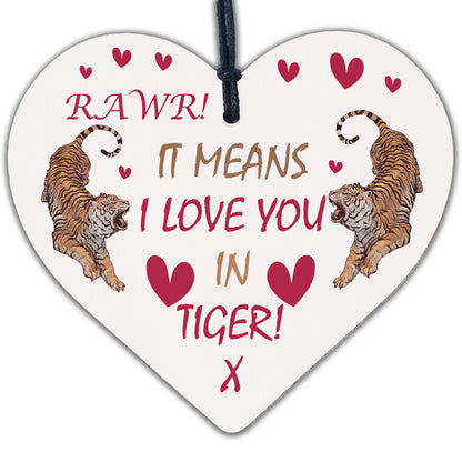 Rawr I Love You Novelty Wooden Hanging Heart Gift Valentines Day Present Sign