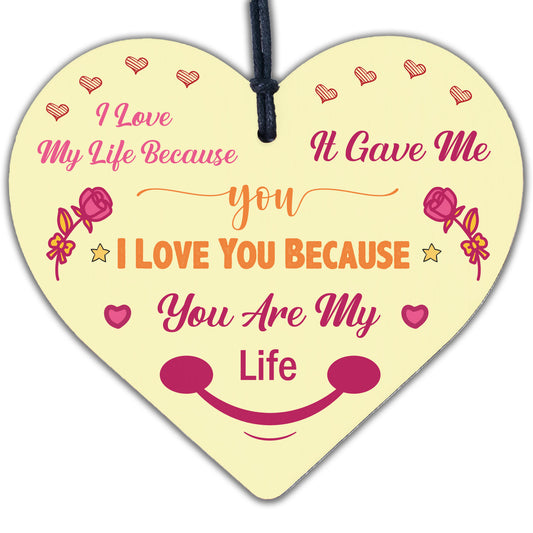 I Love You You Are My Life Wooden Hanging Heart Anniversary Valentines Gift Sign