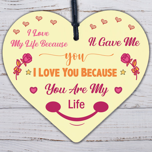 I Love You You Are My Life Wooden Hanging Heart Anniversary Valentines Gift Sign