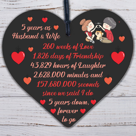 5th Wedding Anniversary Plaque Five Year Anniversary Gift For Her Husband Wife