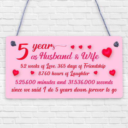 5th Wood Anniversary Card Plaque Five Year Anniversary Gift For Her Gift For Men