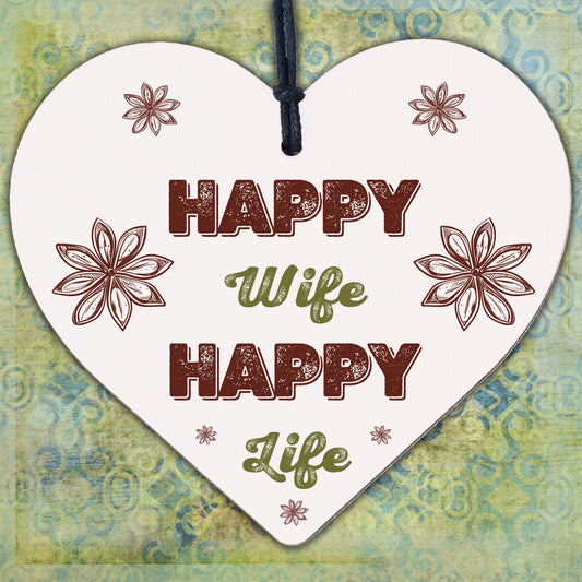 Happy Wife Happy Life Novelty Wooden Hanging Heart Love Plaque Anniversary Gift