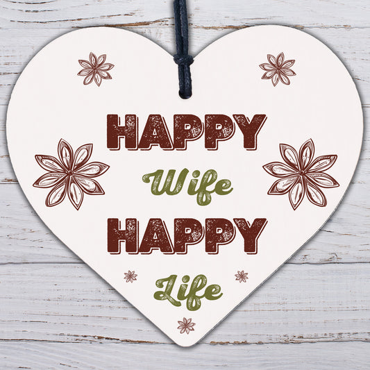 Happy Wife Happy Life Novelty Wooden Hanging Heart Love Plaque Anniversary Gift