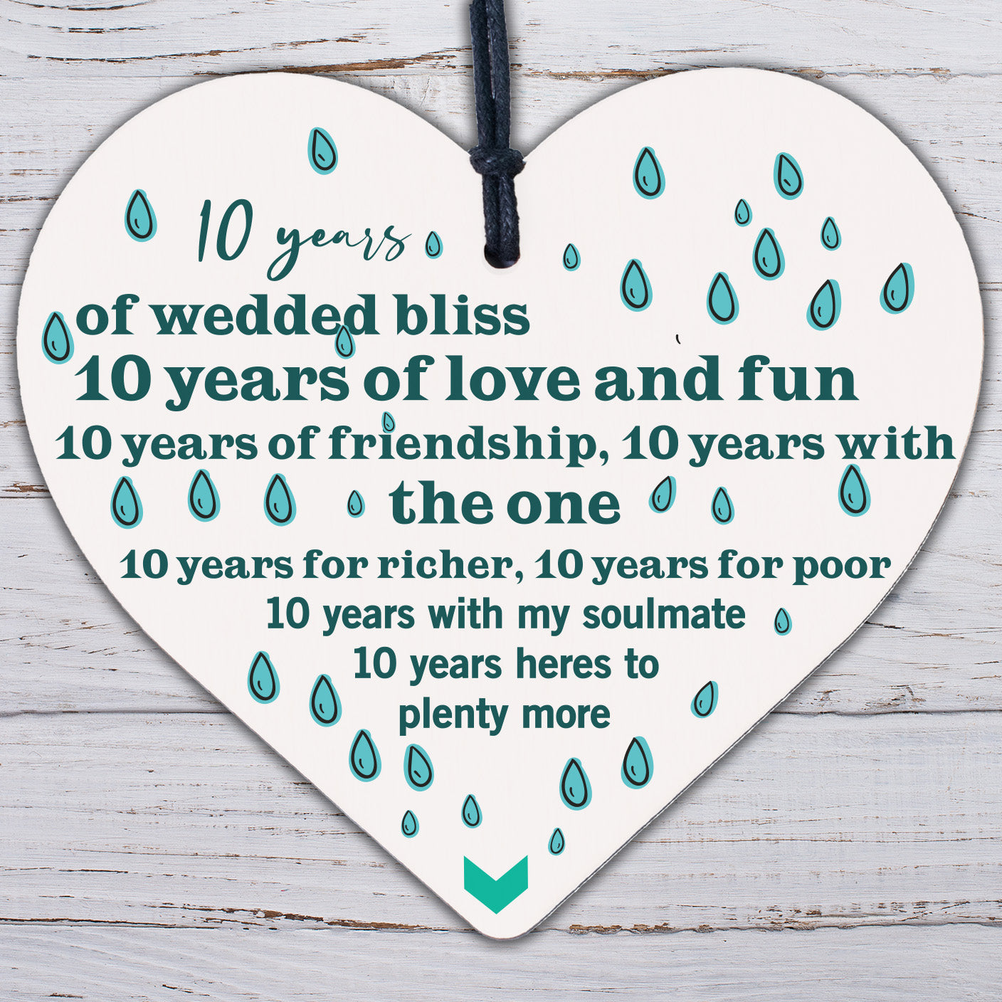 10th Wedding Anniversary 10 Year Tin Handmade Wooden Heart First Wedding Gifts