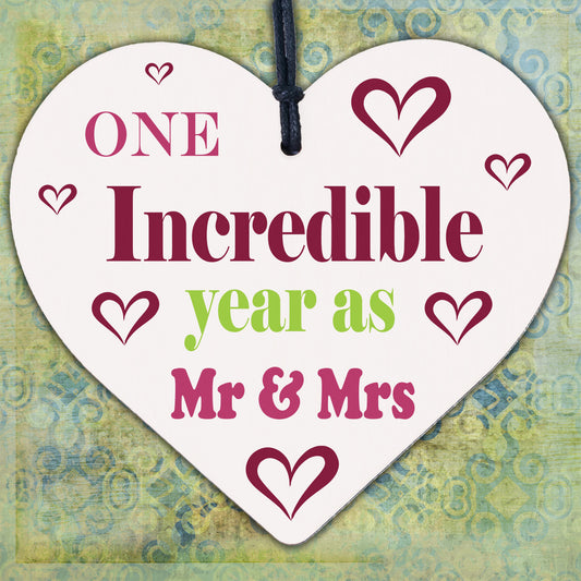 1st Wedding Anniversary Gift Wooden Heart Mr And Mrs One Year Anniversary Gift