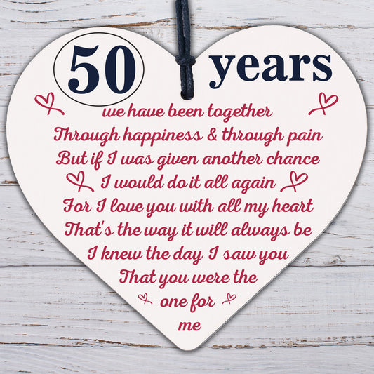 Anniversary 50th Golden Wedding Anniversary Engagement Wood Heart Plaque Gift