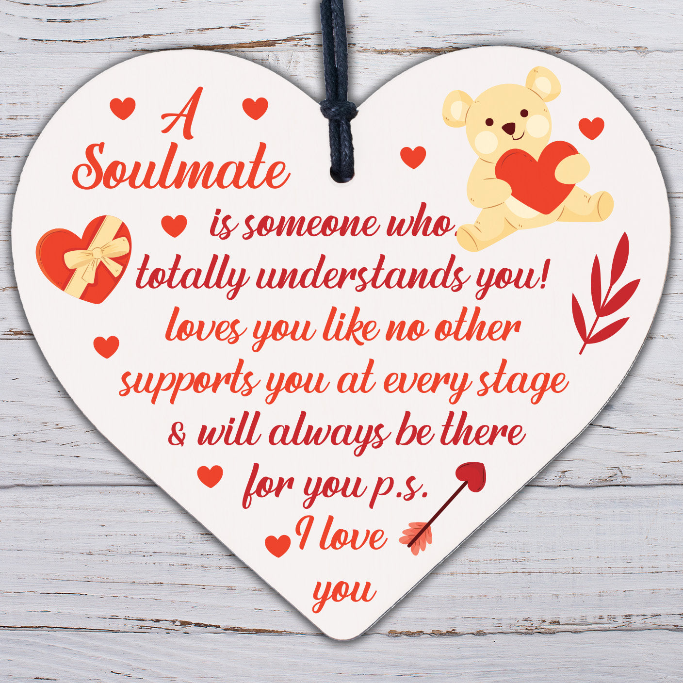 My Soulmate I Love You Wood Heart Plaque Anniversary Birthday Gifts For Him Her