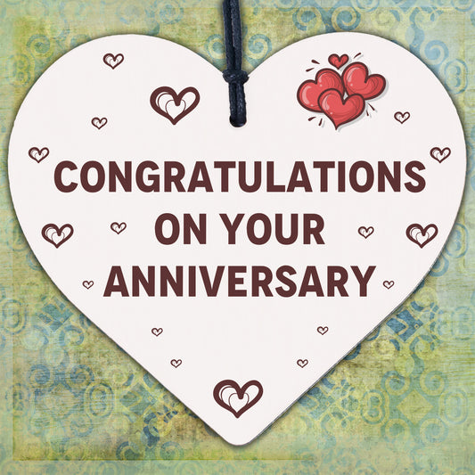 Congratulations On Your Anniversary Wooden Hanging Heart Plaque Love Gift Sign