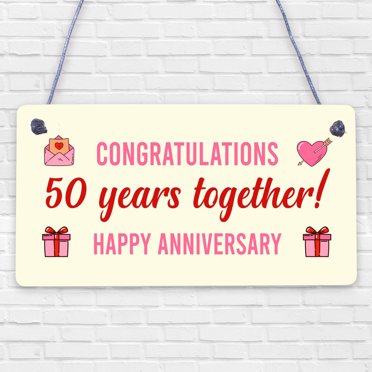 Congratulations 50th Wedding Anniversary Gift Plaque Gold Gift Mum Dad Keepsake