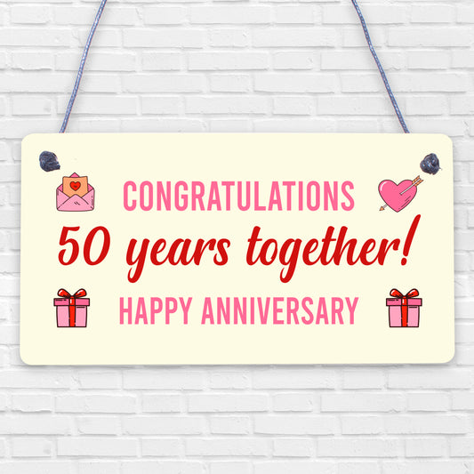 Congratulations 50th Wedding Anniversary Gift Plaque Gold Gift Mum Dad Keepsake