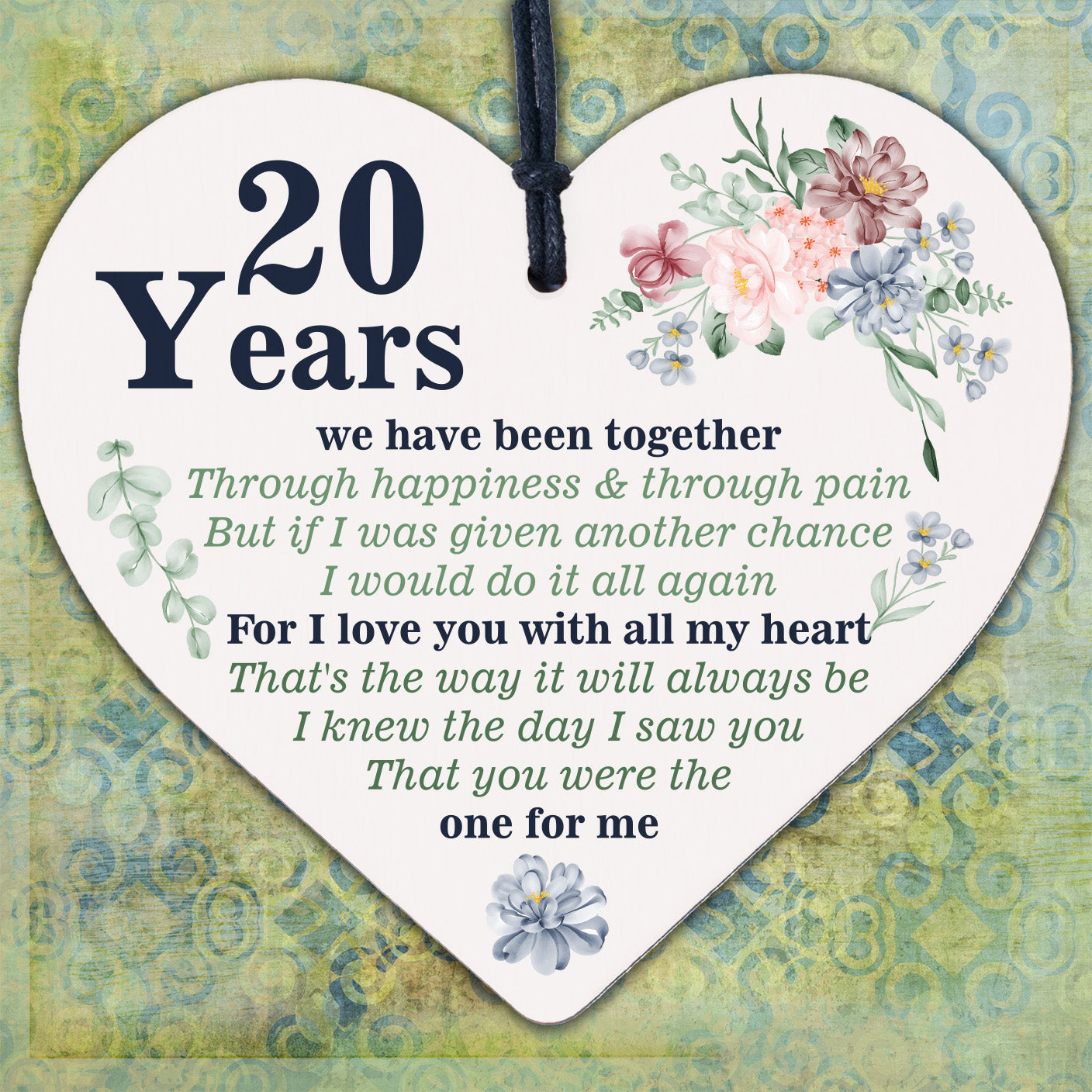 Anniversary 20th Wedding Anniversary Engagement Wood Heart Plaque Gift Keepsake