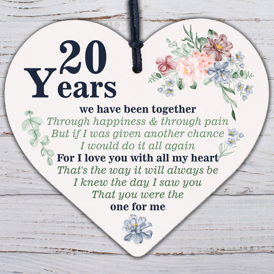 Anniversary 20th Wedding Anniversary Engagement Wood Heart Plaque Gift Keepsake