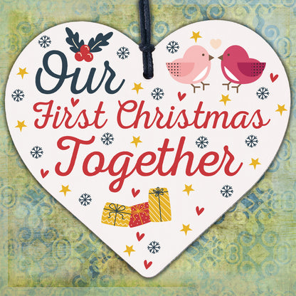 Our First 1st Christmas Tree Bauble Decoration Anniversary Wooden Heart Gift