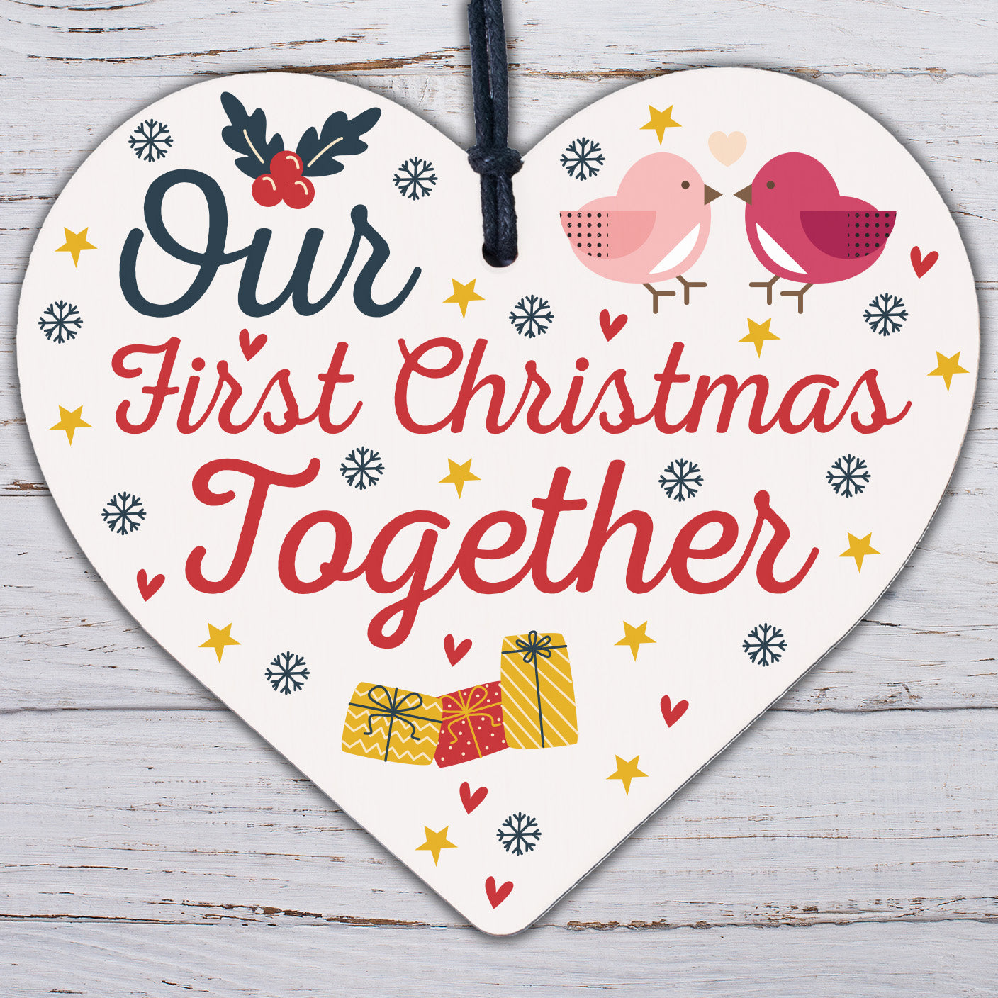 Our First 1st Christmas Tree Bauble Decoration Anniversary Wooden Heart Gift