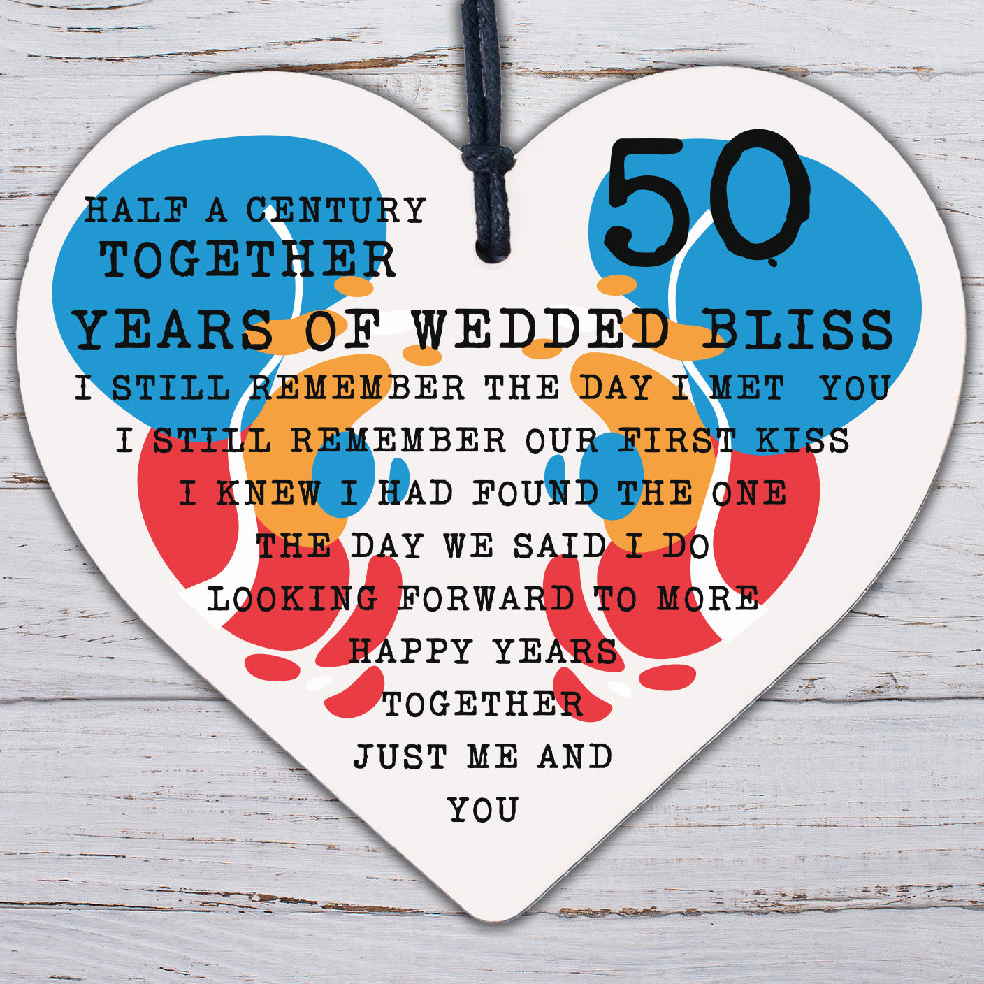 50th Wedding Anniversary Card Wood Heart Gift For Husband or Wife Thank You