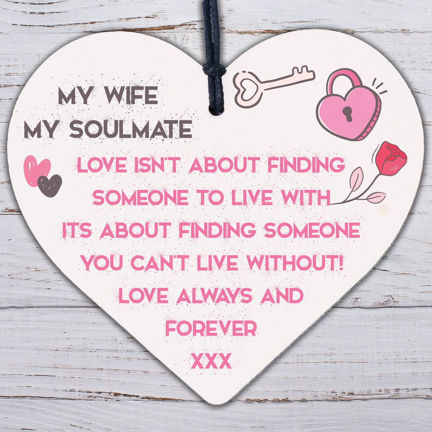 Soulmate Gift For Wife Wood Heart Anniversary Gift For Wife Love Gift For Her