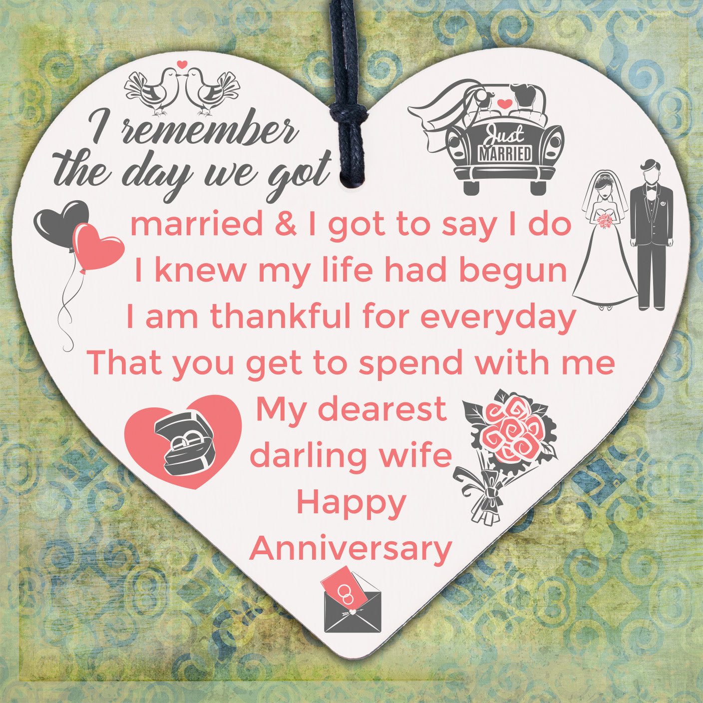 Happy Anniversary 1st Wedding Anniversary Gift For Her Wood Heart Husband Wife