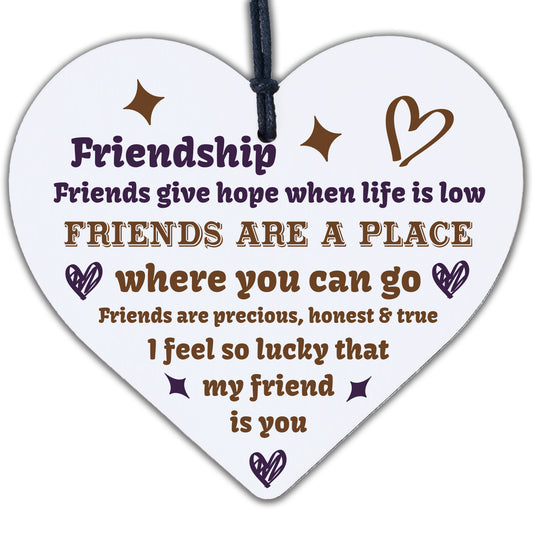 Handmade Friendship Sign Best Friend Plaque Wooden Heart Thank You Birthday Gift