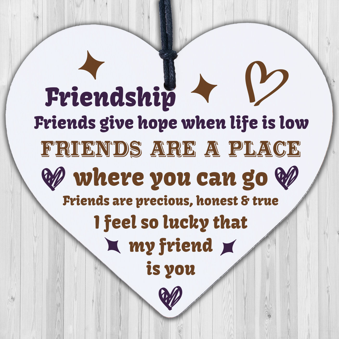 Handmade Friendship Sign Best Friend Plaque Wooden Heart Thank You Birthday Gift