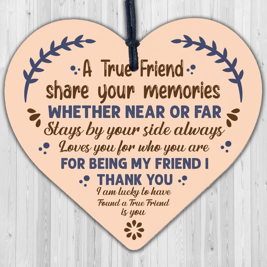 Friendship Gift Handmade Wooden Heart Plaque Best Friend Sign Birthday Thank You