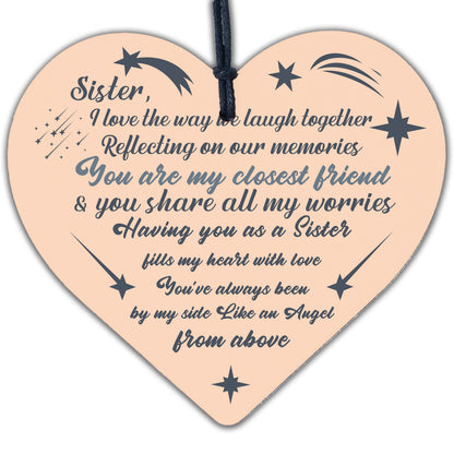 SISTER GIFTS Wood Heart Thank You Keepsake Love Plaque Best Friend Gift For Her