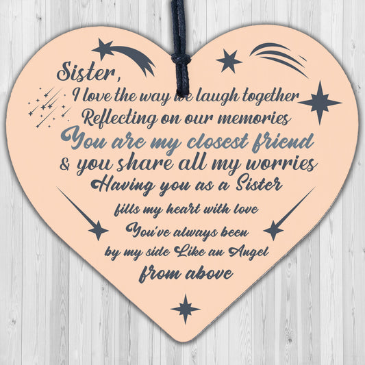 SISTER GIFTS Wood Heart Thank You Keepsake Love Plaque Best Friend Gift For Her