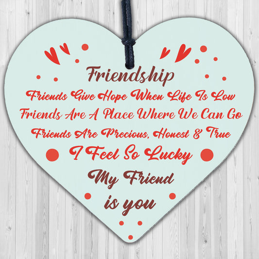 I'm Lucky My Friend Is You Wooden Hanging Heart Friendship Gift Best Friends