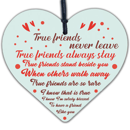 True Friends Best Friend Friendship Sign Wooden Heart Plaque Birthday Thank You