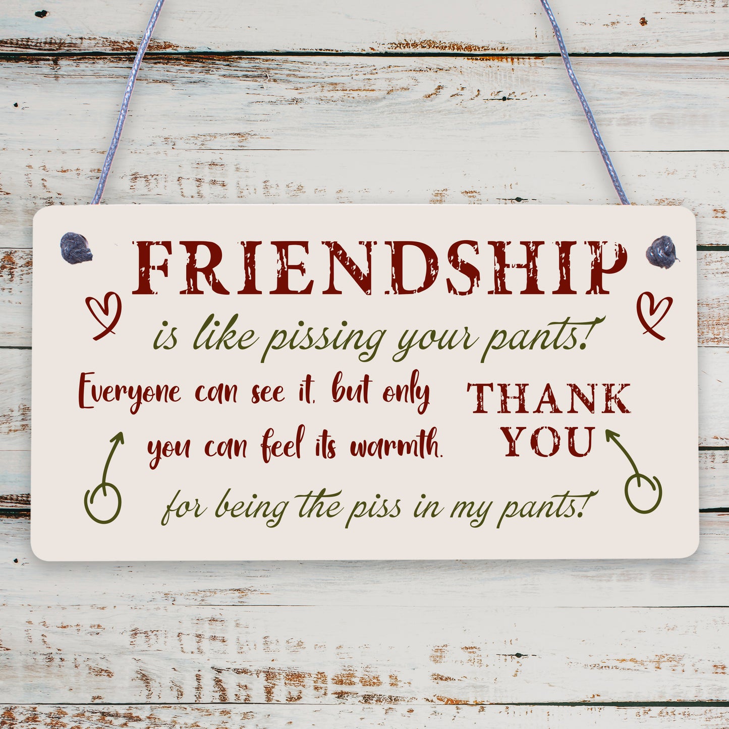 Friendship Sign Best Friend Plaque Gift Shabby Chic Heart &amp; Thank You - READ ME