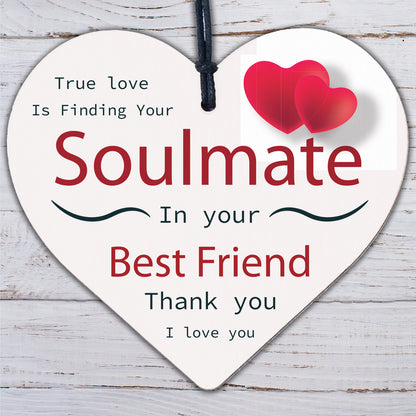 SOULMATE Gift Wooden Heart Best Friend Plaques Anniversary Valentines Day Gifts