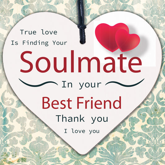 SOULMATE Gift Wooden Heart Best Friend Plaques Anniversary Valentines Day Gifts