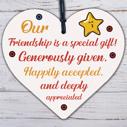 Our Friendship Quote Wood Heart Sign Best Friend Plaque Birthday Thank You Gifts