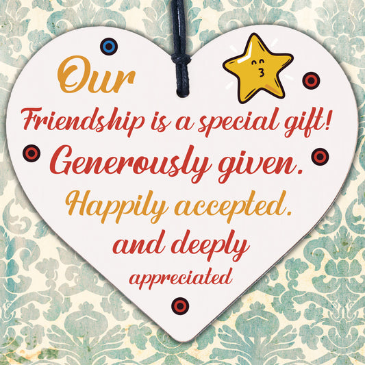 Our Friendship Quote Wood Heart Sign Best Friend Plaque Birthday Thank You Gifts